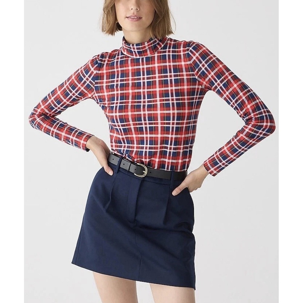 NWT J Crew Tissue Turtleneck Plaid XL Tartan Red Holiday Preppy Classic Slimming